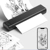 Black Phomemo M08F tattoo stencil printer printing a deer line art design on tattoo transfer paper, with mobile app print preview