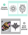 Tattoo line art examples showing suitable simple designs for stencil printing and unsuitable dark background images
