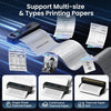 Multi-size paper support: US Letter, A4, 3.14" photos, 4.33" labels and 2.08" notes; single sheet, continuous feed and paper roll options